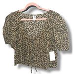 Abound NWT  Tie Front Cotton Poplin Crop Top - Size L - Leopard Print Photo 0