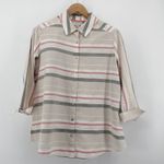 Foxcroft  NYC Women's Size 14W Beige Striped Linen Cotton Button Down Shirt Photo 1