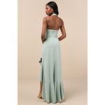Lulus NWT  Majestic Perfection Sage Green Ruffled Halter Maxi Dress Wedding Sz L Photo 2