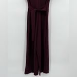Bishop and Young Cropped Jumpsuit Romper V-Neck Tie Sash Short Sleeve Maroon Small Photo 7
