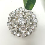 Sparkling Round Crystal Brooch Pin Rhinestone Silver Tone Flower Design Photo 0