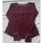 Purple Floral Embroidered Waffle Knit Henley Top Thermal Button Hippie Boho Folk Photo 2