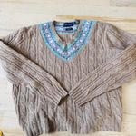 Ralph Lauren  vintage 90’s 100% merino lambs wool tan V-Neck cable knit sweater Photo 6