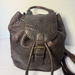 Free People 100%Sheep Leather Backpack Brown Croc Embossed Drawstring Buckle Bag Photo 3