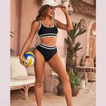 NWT Black & White Ribbed Colorblock High Waisted Bikini Set – XS Photo 4