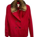 Chico's Chico’s Red Faux Fur Pea Coat Photo 0