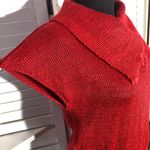 Vintage 90s Koret Knit Blouse Sweater Wrapped Collar Short Sleeves Red sz S Photo 4