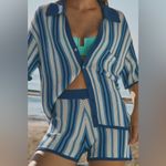 Solid & Striped  blue and white striped knit cover up polo Photo 3