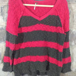 Free People Songbird Rugby Stripe Bouclé Sweater Pink and Gray Oversized Small Photo 0