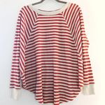 Free People We The Free Top  Red & Cream Striped Oversized Waffleknit Sz L EUC Photo 6