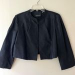 Carlisle  Couture Sz 12 Black Raw Silk Open Cropped Jacket Front Hook Long Sleeve Photo 8