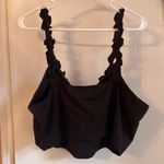 Black Ruffled 1x Strappy Crop Top With Adjustable Tie Front Photo 4
