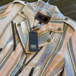 Frye  Carly Stripe Print Burlap Ikat Jacket Moto Boho Brass Ring Edgy Cool Biker Photo 3