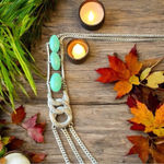 Kenneth Cole Silver Tone Layered Chain Necklace w/ Green Beads & Snake Design Photo 1