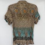 Y2K Piano Patchwork Snap Top Sz M Boho Festival Crinkle Artsy Satin Chiffon Tan Size M Photo 4