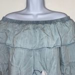 Skies Are Blue Off The Shoulder Chambray Blouse Photo 2