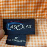 Las Olas  Orange and White Gingham Button Down Shirt Cottagecore Cabincore Retro Photo 3