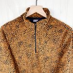 Lands’ End Women's Fleece Quarter Zip Pullover Size Large Burnt Caramel Leopard Orange Photo 2