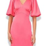 Halogen  Satin Midi Dress V-neckline Puff Sleeve Zip Closure Pink Women's S NWOT Photo 0