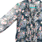 Joie  size XS long sleeve‎ romper shorts with pockets blue pink floral lined silk Photo 3