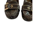 Ladies Shiny Brown Nickels Soft Flat Shoes Photo 2