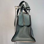 Pour La Victoire Teal Leather Satchel Shoulder Bag Mixed Metals Photo 2