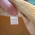 World Market woven raffia straw cloche hat with an olive green polka Photo 4