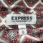 EXPRESS Shirt Womens XS White Red Geometric Portofino Office Casual Versatile Photo 6