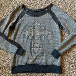 Miss Me Studded Terry Cross Sweater Gray Navy S Photo 0
