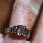 Brazilian Smoky Quartz Stainless Steel Three Stone Fancy Ring (Size 9) Photo 2