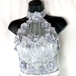 PORTIA AND SCARLETT Ice Queen Blue Silver Glitter Flower Halter Mermaid Gown 0 Photo 4