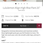 Lululemon  Align High-Rise Pants 25” Sz4 Dark Olive Photo 4