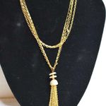 Source Unknown Vintage Double Strand Gold Tone Rhinestone Accent Tassel Pendant Necklace Photo 0