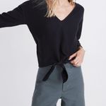 Madewell  Texture & Thread Black Long-Sleeve Tie-Front Top Size Medium Photo 0