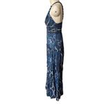 Intermix  Mury 100% Silk Paisley Print Tiered Maxi Dress in Blue Boho Size Small Photo 4