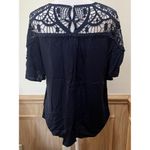 She & Sky Pullover Top ~ Crochet Neck/Shoulders ~ Size Medium ~ Blue Photo 2