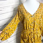 Hint of Blush Mustard Yellow Spring Summer Granny Floral Casual Dress Size Large Photo 6