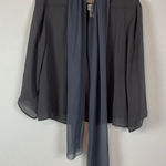 Eileen Fisher Gray Silk Sheer Long Sleeve Open Front Cardigan Top w/ Scarf M Photo 0