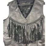 First Genuine Leather Black Tasseled Fringe Moto Western XL Vest Photo 2