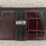 Brighton ‎ Brown Croc Embossed Leather Wallet Organizer Floral Accent Photo 0