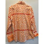 Tizzie Shirt Women L Orange Pink Geometric Print Button Down Long Sleeve Stretch Size L Photo 4