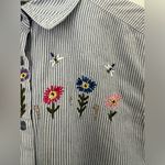 Cabin creek  Striped Button Down Shirt | Floral Embroidery | 100% Cotton | XL Photo 2