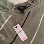 Talbots Green V-Neck  Striped Bow Knit Sweater Size Petite Large Photo 2