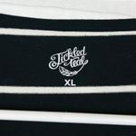 Tickled Teal  Women's XL Top‎ Black White Striped Bell Sleeve Round Neck Photo 3