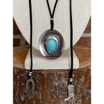 Faux Leather Tie Choker Necklace with Western Charms Black Photo 3