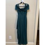 Alex Evenings ALEX EVENINGS Women's Draped Metallic Gown Green Cold-Shoulder NWT Size 8 Photo 2
