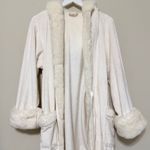 Pottery Barn Bath Robe Womens Large Ivory Cream Faux Fur Luxurious Mob Wife Photo 3