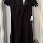 Kensie NEW Fit & Flare Black Dress NWT Queen Anne Neckline Tie Short Sleeves Photo 0