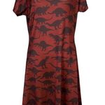 COWCOW Dress XL Brown Dinosaur Fit Flare Novelty Short Sleeve A Photo 0