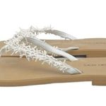 Newport News White Beaded Flip Flops Tropical Coastal Thong Sandals Size 10 Photo 5